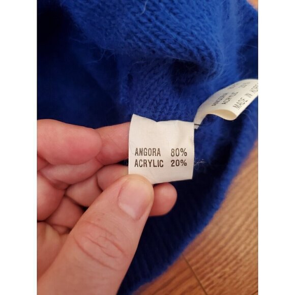 Vtg Connie A Lee Sweater Size M/L? 80% Angora Royal Blue Dolman Sleeve Beaded - Picture 9 of 14